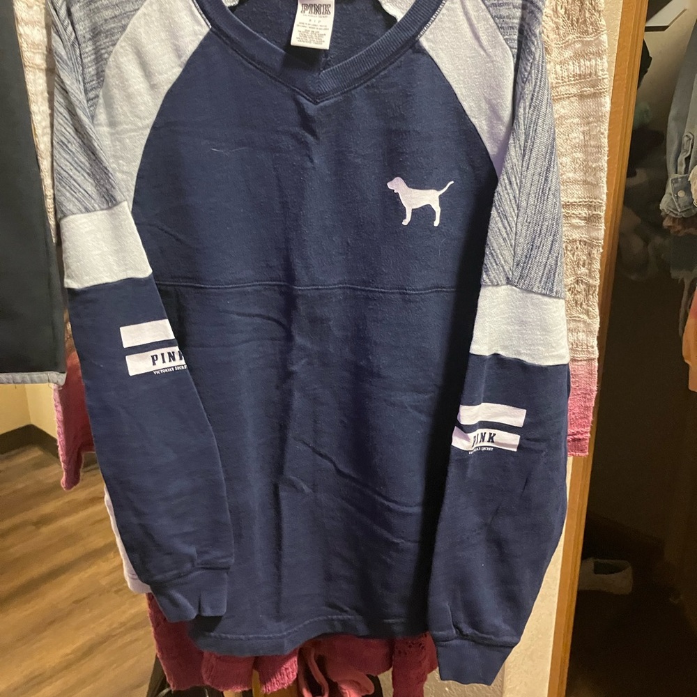 Victoria's Secret PINK Navy and White Sweatshirt